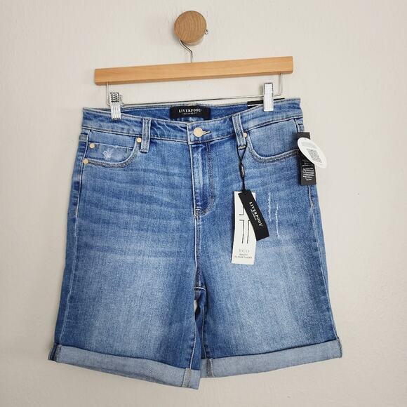 Liverpool Pants - Liverpool Kristy Hi-Rise Denim Bermuda Shorts Stretch Rolled Cuff NWT - 6/28